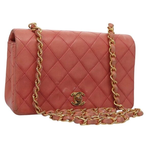 CHANEL Matelasse Chain Shoulder Bag Lamb Skin Pink Gold - Picture 1 of 16